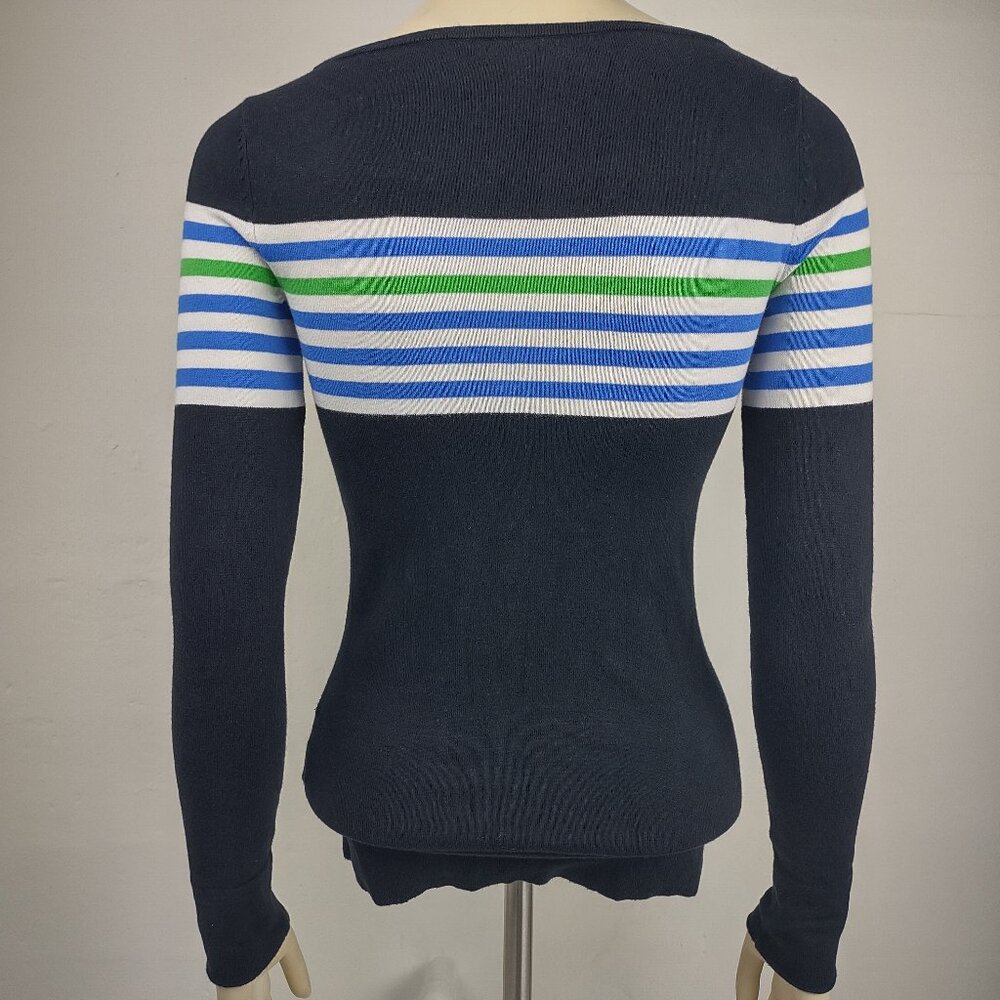 Lilly Pulitzer dark blue white striped cotton blend knit top thin sweater XS - Picture 5 of 8